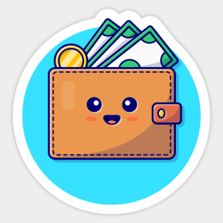 Cute Wallet With Money Cartoon Vector Icon Illustration Sticker